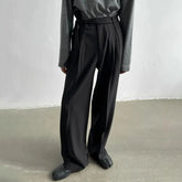 Threebooy Harajuku Belted Suit Pants Men's Fashion Oversize Casual Trousers French Loose Wide Leg Pants Streetwear Male Blazer Pantalon